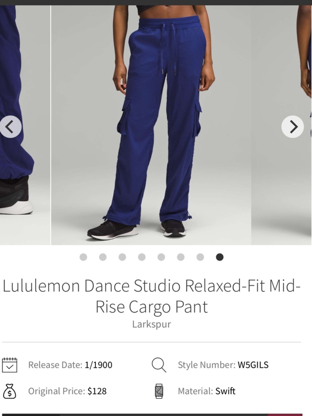 NWT lululemon dance studio mid rise pant blue size 10
